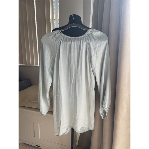 Braez Silk Blouse Dust Blue Long Sleeve Tie Neck Silk S - Picture 2 of 6